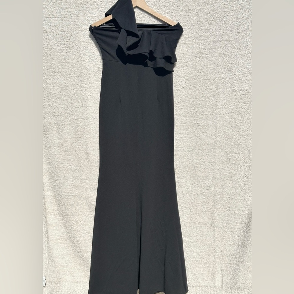Lulus Grand Beauty Black Ruffled One-Shoulder Mermaid Maxi Dress Small - Picture 3 of 9